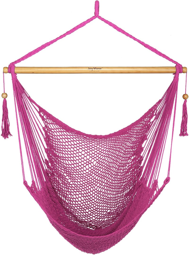 JoyView Hammock Chair with Spreader Bar Caribbean Hammock Swing Chair 300 LBS Weight Capacity XL Rope Hanging Chair for Outdoor Indoor Garden Yard - Pink - Image 1